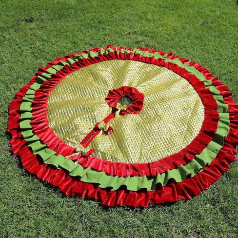 Gold Christmas Tree Skirt, 36 inches to 100 inches Extra Large Tree Skirt, Sparkle Christmas Tree Decor, Red Velvet Ruffle Tree Skirt Gold White Burlap in Saudi Arabia