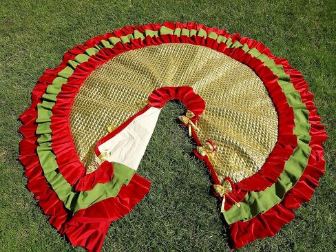 Gold Christmas Tree Skirt, 36 inches to 100 inches Extra Large Tree Skirt, Sparkle Christmas Tree Decor, Red Velvet Ruffle Tree Skirt Gold White Burlap in Saudi Arabia
