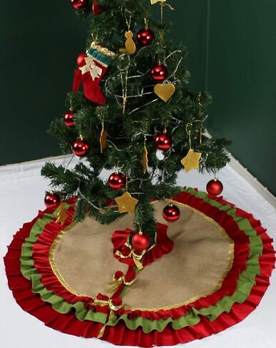 Gold Christmas Tree Skirt, 36 inches to 100 inches Extra Large Tree Skirt, Sparkle Christmas Tree Decor, Red Velvet Ruffle Tree Skirt Gold White Burlap in Saudi Arabia