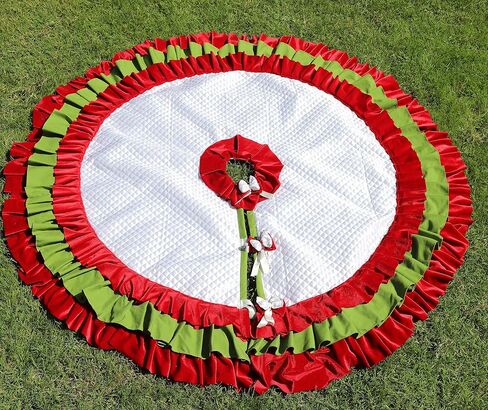 Gold Christmas Tree Skirt, 36 inches to 100 inches Extra Large Tree Skirt, Sparkle Christmas Tree Decor, Red Velvet Ruffle Tree Skirt Gold White Burlap in Saudi Arabia