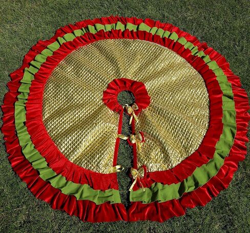 Gold Christmas Tree Skirt, 36 inches to 100 inches Extra Large Tree Skirt, Sparkle Christmas Tree Decor, Red Velvet Ruffle Tree Skirt Gold White Burlap in Saudi Arabia