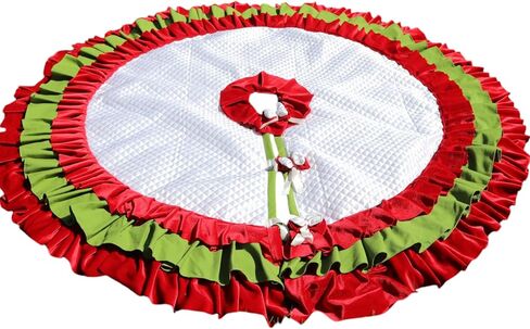 White Christmas Tree Skirt 36'' To 100 '' Extra LArge 3 Layer Green and Red Velvet Ruffled Tree Skirt Cottage Chic WhiteTree Decor in Kuwait