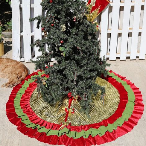 White Christmas Tree Skirt 36'' To 100 '' Extra LArge 3 Layer Green and Red Velvet Ruffled Tree Skirt Cottage Chic WhiteTree Decor in Kuwait