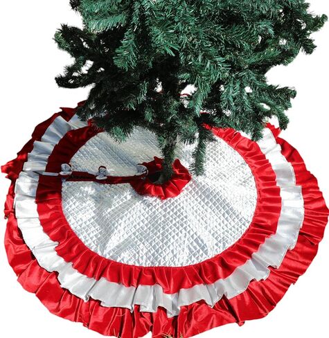 White Christmas Tree Skirt 36'' To 100 '' Extra LArge 3 Layer Green and Red Velvet Ruffled Tree Skirt Cottage Chic WhiteTree Decor in Kuwait