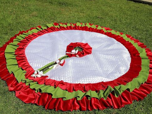 White Christmas Tree Skirt 36'' To 100 '' Extra LArge 3 Layer Green and Red Velvet Ruffled Tree Skirt Cottage Chic WhiteTree Decor in Kuwait