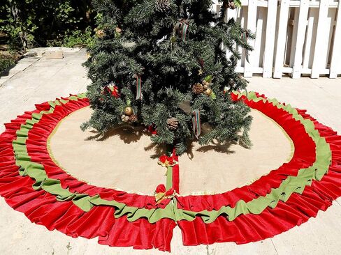 White Christmas Tree Skirt 36'' To 100 '' Extra LArge 3 Layer Green and Red Velvet Ruffled Tree Skirt Cottage Chic WhiteTree Decor in Kuwait