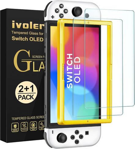 ivoler Screen Protector [2 Pack] Tempered Glass for Nintendo Switch,Blue Light Screen Filter Screen Protector with [Alignment Frame] Anti-Scratch Full Coverage Guard for Nintendo Switch in Kuwait