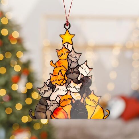 Cat Ornaments for Christmas Tree 2025, Christmas Ornaments 2025 for Women, MenCat Ornament Suncatcher Hanging Window Tree, Fun Holiday Decoration for Pet Owners, Cute Ornaments for Cats Lovers in Kuwait