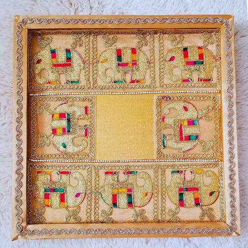 10 "Puja Thali ، صينية زخرفية هندية ، تصميم عرقي بوجا ثالي ، منظم ، شاغون صينية. ديوالي ، نافراتري ، جانباتي ، راخي ، مهدي ، هالدي ، هووورمينغ ، هدية زفاف in Saudi Arabia