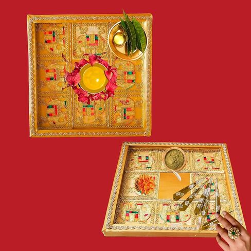 10 "Puja Thali ، صينية زخرفية هندية ، تصميم عرقي بوجا ثالي ، منظم ، شاغون صينية. ديوالي ، نافراتري ، جانباتي ، راخي ، مهدي ، هالدي ، هووورمينغ ، هدية زفاف in Saudi Arabia