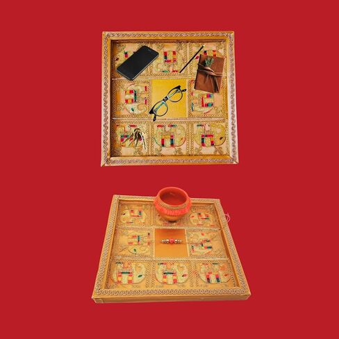 10 "Puja Thali ، صينية زخرفية هندية ، تصميم عرقي بوجا ثالي ، منظم ، شاغون صينية. ديوالي ، نافراتري ، جانباتي ، راخي ، مهدي ، هالدي ، هووورمينغ ، هدية زفاف in Saudi Arabia