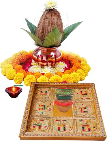 10 "Puja Thali ، صينية زخرفية هندية ، تصميم عرقي بوجا ثالي ، منظم ، شاغون صينية. ديوالي ، نافراتري ، جانباتي ، راخي ، مهدي ، هالدي ، هووورمينغ ، هدية زفاف in Saudi Arabia