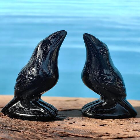 2"Natural Obsidian Flame Stone Crystal Raven Statue Healing Crystal Handmade Sculpture Guardian Pocket Statues Reiki Bird Meditation Office Home Decoration Gift (Flame Stone) in Saudi Arabia