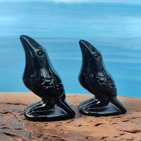 2"Natural Obsidian Flame Stone Crystal Raven Statue Healing Crystal Handmade Sculpture Guardian Pocket Statues Reiki Bird Meditation Office Home Decoration Gift (Flame Stone) in Saudi Arabia