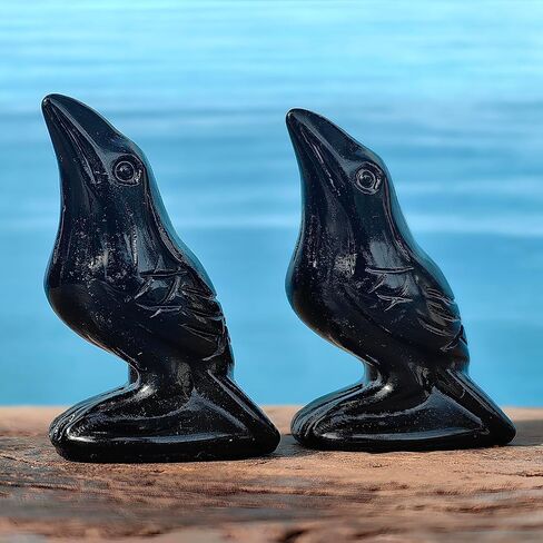2"Natural Obsidian Flame Stone Crystal Raven Statue Healing Crystal Handmade Sculpture Guardian Pocket Statues Reiki Bird Meditation Office Home Decoration Gift (Flame Stone) in Saudi Arabia