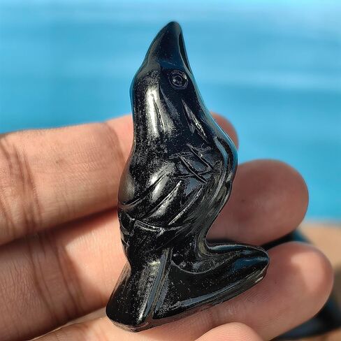 2"Natural Obsidian Flame Stone Crystal Raven Statue Healing Crystal Handmade Sculpture Guardian Pocket Statues Reiki Bird Meditation Office Home Decoration Gift (Flame Stone) in Saudi Arabia