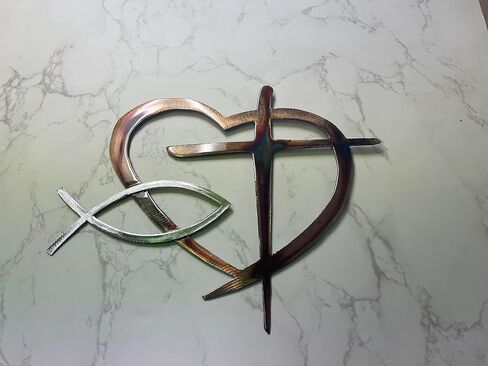 Heart & Cross and Fish Special 2 Tone Copper & Bronze and Silver 11" in Saudi Arabia