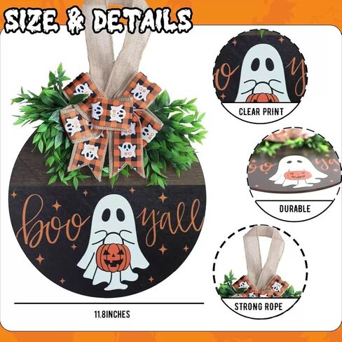 Halloween Wooden Welcome Sign Decorations for Front Door,Hanging Decor Halloween Ghost Indoor Outdoor Wreath for Door Porch Farmhouse Window,Fall Halloween Home Decorations(Pumpkin Ghost) in Kuwait