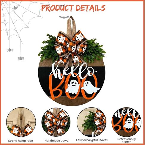 Halloween Wooden Welcome Sign Decorations for Front Door,Hanging Decor Halloween Ghost Indoor Outdoor Wreath for Door Porch Farmhouse Window,Fall Halloween Home Decorations(Pumpkin Ghost) in Kuwait