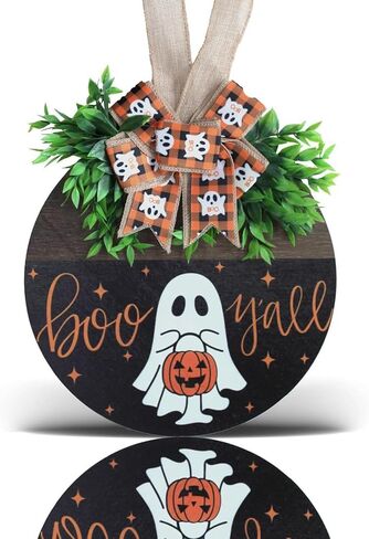 Halloween Wooden Welcome Sign Decorations for Front Door,Hanging Decor Halloween Ghost Indoor Outdoor Wreath for Door Porch Farmhouse Window,Fall Halloween Home Decorations(Pumpkin Ghost) in Kuwait