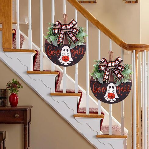 Halloween Wooden Welcome Sign Decorations for Front Door,Hanging Decor Halloween Ghost Indoor Outdoor Wreath for Door Porch Farmhouse Window,Fall Halloween Home Decorations(Pumpkin Ghost) in Kuwait
