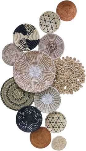 Boho Wall Basket Decor - 13pc Boho Basket Wall Decor Set - 100% Natural Seagrass Wall Decor & Wicker Wall Decor Set - Handmade Boho Wall Baskets & Woven Wall Decor Set from Vietnam in Kuwait