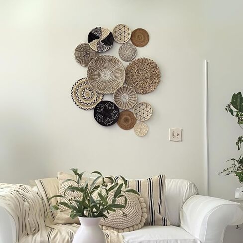 Boho Wall Basket Decor - 13pc Boho Basket Wall Decor Set - 100% Natural Seagrass Wall Decor & Wicker Wall Decor Set - Handmade Boho Wall Baskets & Woven Wall Decor Set from Vietnam in Kuwait