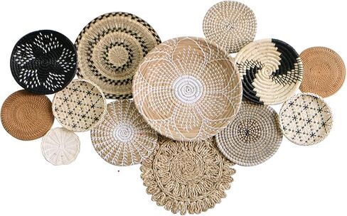 Boho Wall Basket Decor - 13pc Boho Basket Wall Decor Set - 100% Natural Seagrass Wall Decor & Wicker Wall Decor Set - Handmade Boho Wall Baskets & Woven Wall Decor Set from Vietnam in Kuwait