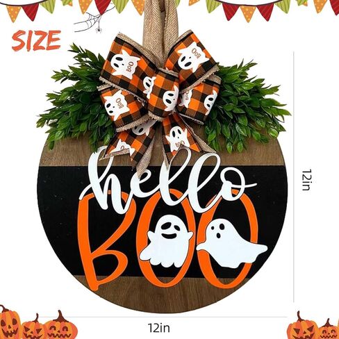 Halloween Wooden Welcome Sign Decorations for Front Door,Hanging Decor Halloween Ghost Indoor Outdoor Wreath for Door Porch Farmhouse Window,Fall Halloween Home Decorations(Pumpkin Ghost) in Kuwait