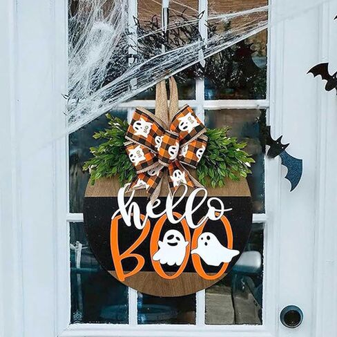 Halloween Wooden Welcome Sign Decorations for Front Door,Hanging Decor Halloween Ghost Indoor Outdoor Wreath for Door Porch Farmhouse Window,Fall Halloween Home Decorations(Pumpkin Ghost) in Kuwait