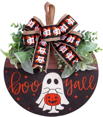 Halloween Wooden Welcome Sign Decorations for Front Door,Hanging Decor Halloween Ghost Indoor Outdoor Wreath for Door Porch Farmhouse Window,Fall Halloween Home Decorations(Pumpkin Ghost) in Kuwait