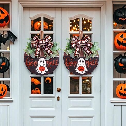 Halloween Wooden Welcome Sign Decorations for Front Door,Hanging Decor Halloween Ghost Indoor Outdoor Wreath for Door Porch Farmhouse Window,Fall Halloween Home Decorations(Pumpkin Ghost) in Kuwait
