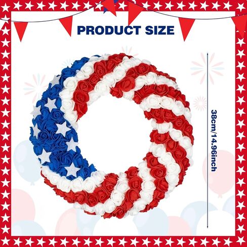Independence Day 4th of July Wreath for Front Door,Patriotic American Flag Wreath Decor Memorial Day & Summer Holiday Hanger for Wall Front Porch Outdoor Farmhouse in Saudi Arabia