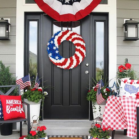 Independence Day 4th of July Wreath for Front Door,Patriotic American Flag Wreath Decor Memorial Day & Summer Holiday Hanger for Wall Front Porch Outdoor Farmhouse in Saudi Arabia