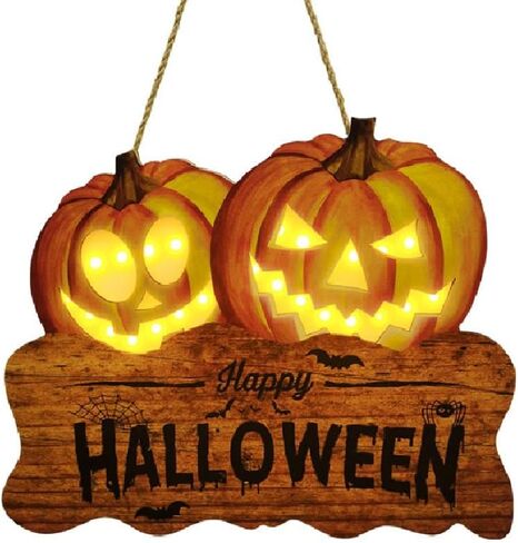 Halloween Wood Fall Pumpkin Welcome Sign with Light for Thanksgiving Fall Front Door Decoration for Harvest Thanksgiving Autumn Hanging Wall Decor with Light (3 Pumpkins) in Saudi Arabia
