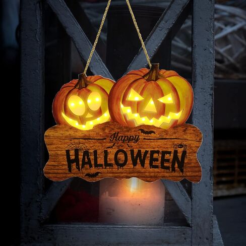 Halloween Wood Fall Pumpkin Welcome Sign with Light for Thanksgiving Fall Front Door Decoration for Harvest Thanksgiving Autumn Hanging Wall Decor with Light (3 Pumpkins) in Saudi Arabia