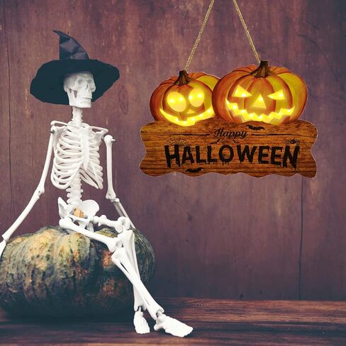 Halloween Wood Fall Pumpkin Welcome Sign with Light for Thanksgiving Fall Front Door Decoration for Harvest Thanksgiving Autumn Hanging Wall Decor with Light (3 Pumpkins) in Saudi Arabia