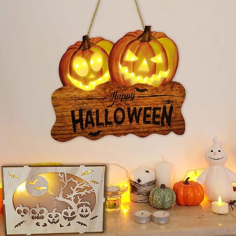 Halloween Wood Fall Pumpkin Welcome Sign with Light for Thanksgiving Fall Front Door Decoration for Harvest Thanksgiving Autumn Hanging Wall Decor with Light (3 Pumpkins) in Saudi Arabia