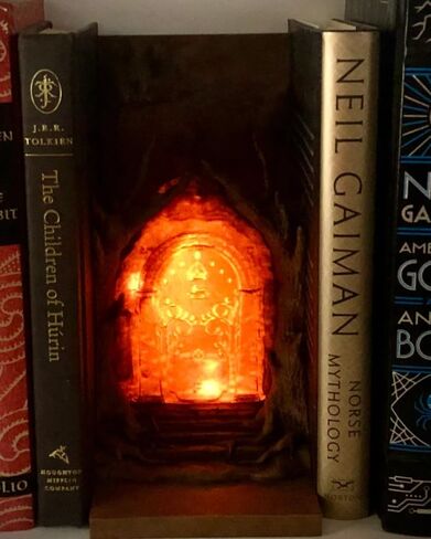 Epic Fantasy Inspired Book Nook Insert, Hand-Painted 3D Printed Gates of the Dwarves Bookshelf Decor with LED Fairy Lights in Saudi Arabia
