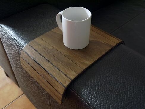 Flexible Sofa Arm Tray and Over Couch Side Table Dark Walnut Foldable Wooden Armrest Organizer with Felt Underside Handmade in Italy for Drinks Snacks Remote Storage in Saudi Arabia