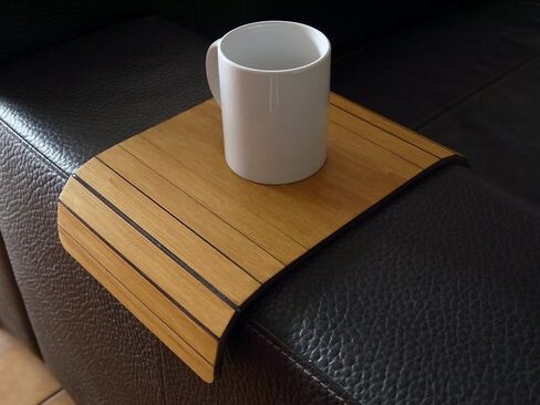 Flexible Sofa Arm Tray and Over Couch Side Table Dark Walnut Foldable Wooden Armrest Organizer with Felt Underside Handmade in Italy for Drinks Snacks Remote Storage in Saudi Arabia