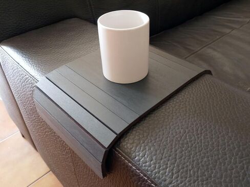 Flexible Sofa Arm Tray and Over Couch Side Table Dark Walnut Foldable Wooden Armrest Organizer with Felt Underside Handmade in Italy for Drinks Snacks Remote Storage in Saudi Arabia