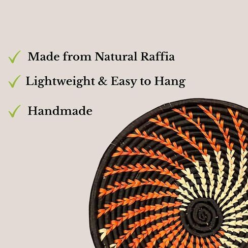 Handwoven African Baskets Handmade Raffia Woven Fruit Bowl Wall Hanging Basket Décor for Home Kitchen Living Room Gifts Zen Designs Arts and Crafts (Green Orange Natural, 8in diameter) in Saudi Arabia