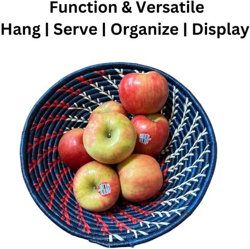 Handwoven African Baskets Handmade Raffia Woven Fruit Bowl Wall Hanging Basket Décor for Home Kitchen Living Room Gifts Zen Designs Arts and Crafts (Green Orange Natural, 8in diameter) in Saudi Arabia