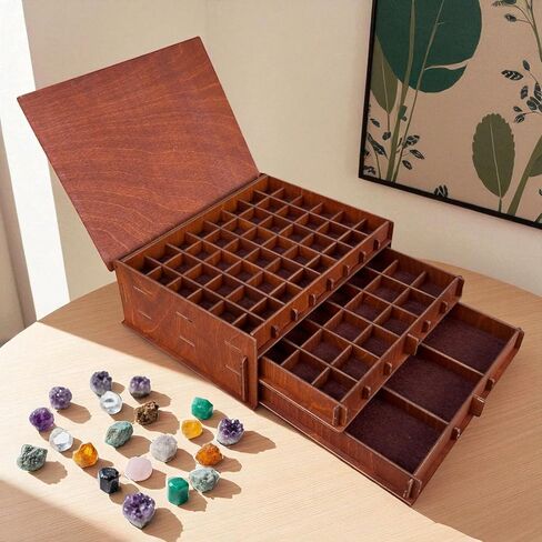 Personalized Wooden Crystal, Stone, Rock, Mineral Collection Storage Box with Drawers - Customizable Drawers in Saudi Arabia