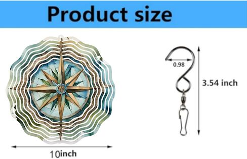 Watercolor Nautical Compass Wind Spinner, 10 Inch Metal, Indoor/Outdoor Kinetic Art Decor in Saudi Arabia