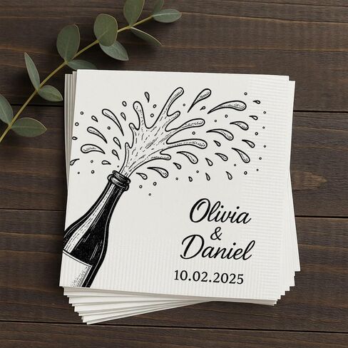 Custom Wedding Napkins, Personalized Cocktail Napkins Wedding, Party Table Decor, Beverage Luncheon Dinner Napkin Disposable, Pack 50 To 500 Guest, Mr Mrs Gifts, Black Gold Rose Gold Color Printed 3 in Saudi Arabia