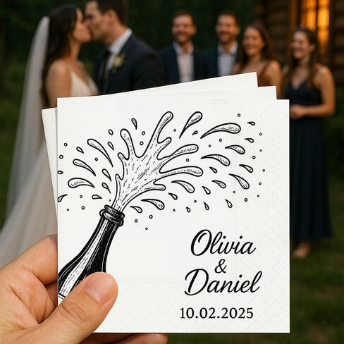 Custom Wedding Napkins, Personalized Cocktail Napkins Wedding, Party Table Decor, Beverage Luncheon Dinner Napkin Disposable, Pack 50 To 500 Guest, Mr Mrs Gifts, Black Gold Rose Gold Color Printed 3 in Saudi Arabia