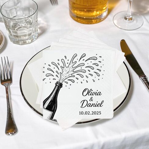 Custom Wedding Napkins, Personalized Cocktail Napkins Wedding, Party Table Decor, Beverage Luncheon Dinner Napkin Disposable, Pack 50 To 500 Guest, Mr Mrs Gifts, Black Gold Rose Gold Color Printed 3 in Saudi Arabia