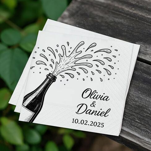 Custom Wedding Napkins, Personalized Cocktail Napkins Wedding, Party Table Decor, Beverage Luncheon Dinner Napkin Disposable, Pack 50 To 500 Guest, Mr Mrs Gifts, Black Gold Rose Gold Color Printed 3 in Saudi Arabia